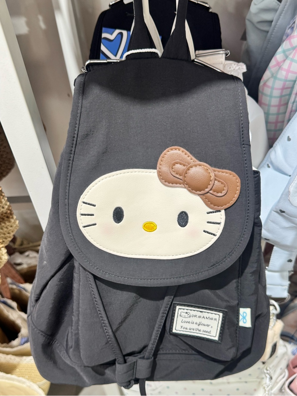 Hello Kitty Black Mini Backpack with Cream Face Patch and Brown Bow